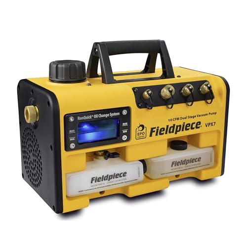 Fieldpiece Bomba de vacío VPX7 – 10 CFM, motor CC ¾ HP, sistema de cambio de aceite RunQuick – Portátil – Herramienta profesional HVAC – Compatible con A2L
