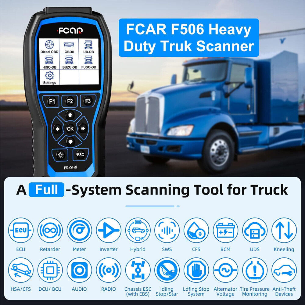 FCAR F506 Heavy Duty Truck OBD Scanner All Systems HD Diesel ABS SRS Diagnostic