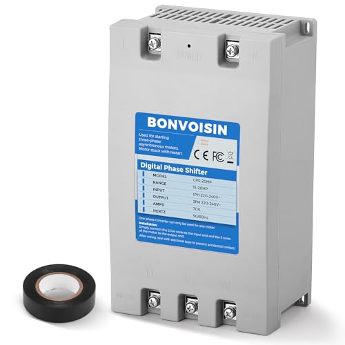 Bonvoisin Convertidor monofásico a trifásico 20HP (15kW) Desplazador de fase digital, 70A 220V-240V entrada/salida, un convertidor solo para un motor.