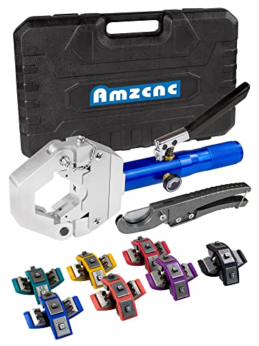 AMZCNC 71500 Kit de crimpadora de manguera hidráulica A/C – Juego de herramientas de prensado de mano con troqueles a presión para reparación de mangueras de aire acondicionado