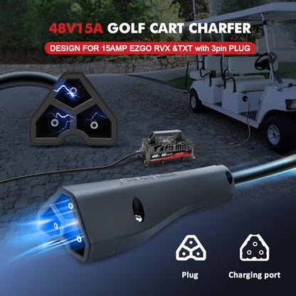 Cargador de carrito de golf de 15 amperios para EZGO y TXT de 48 voltios con enchufe Delta-Q de 3 pines