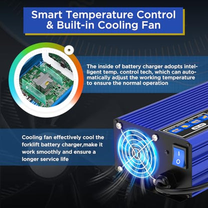 Cargador de batería para carretilla elevadora de 24 V 30 A, cargador de batería inteligente para carrito de golf, cargador eléctrico completamente automático, cargador de palé eléctrico y carretilla