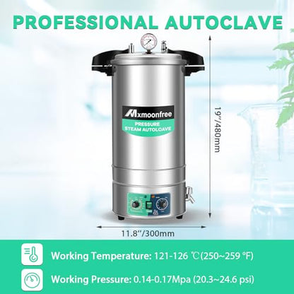 Autoclave temporizada de 25 cuartos de galón, autoclave presurizado a vapor, 15 psi a 121 ℃, para cristalería, equipo de laboratorio y cultivo de hongos, 110 V