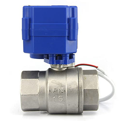 Válvula de bola motorizada, válvula de bola de acero inoxidable de 1 pulgada con puerto completo, 9-24 V CA/CC y configuración de retorno automático de 2 cables, normalmente abierta por EE. UU. Sólido