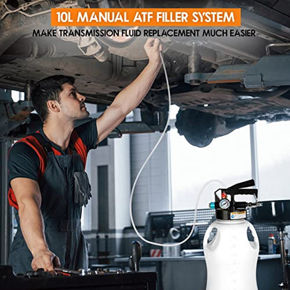 Kit de bomba de líquido de transmisión, dispensador manual de 2 vías ATF, extractor de aceite y líquido, 10 L, juego de herramientas de bomba de líquido de transmisión automática con 15 adaptadores de llenado ATF, cambio de aceite de freno
