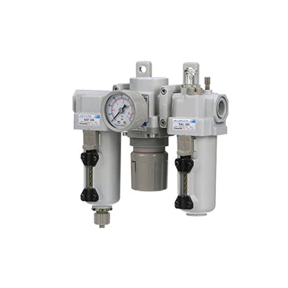 PneumaticPlus SAU300-N03G-MEP Filtro de Aire Comprimido Regulador Lubricador Combo 3/8" NPT - Cuenco de metal, drenaje manual, soporte, calibre