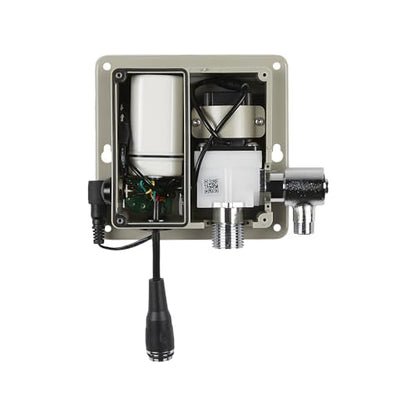 Sloan SF-2400 - llave sin contacto activado por sensor, grado comercial con accesorios de montaje, adaptador de enchufe de 0.5 GPM para fuente de alimentación montado en cubierta, cuerpo medio, acabado chapado en cromo pulido, 3362130