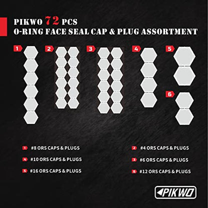 Pikwo 144 piezas JIC y ORFS Master - Tapa hidráulica industrial y tubo de manguera de enchufe y kit de montaje de tubería y tapa y enchufe de rosca de precisión en ORFS y tamaños de tablero de 37° 4,
