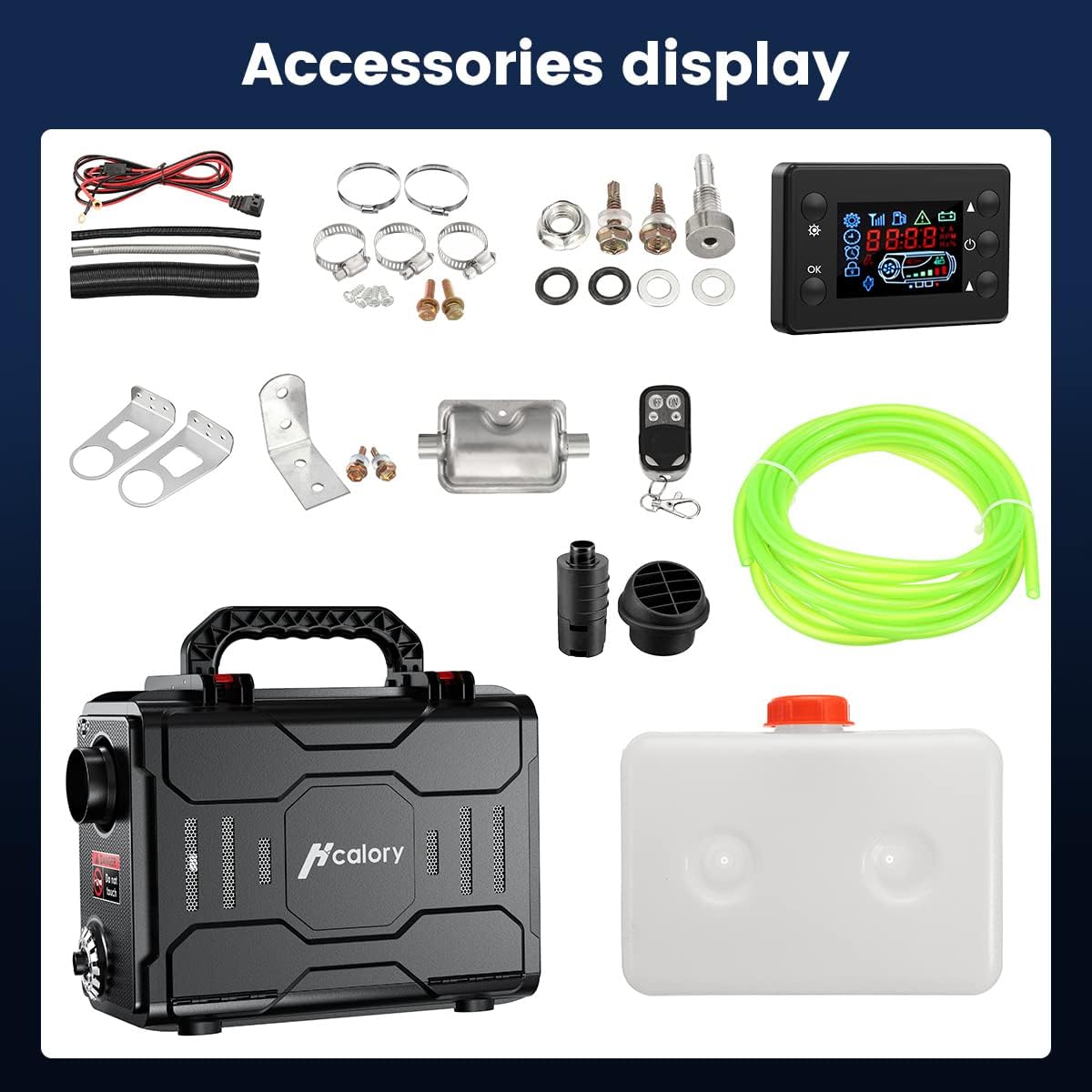 HCALORY Calentador de aire diésel portátil de 12 V, calentador de estacionamiento diésel todo en uno de 5 KW, calentador de litera de estacionamiento con control de aplicación Bluetooth y monitor LCD