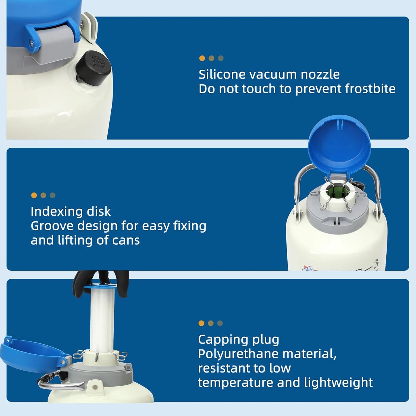 Magula Contenedor de nitrógeno líquido de 6L Contenedor criogénico (LN2) Aleación de aluminio Nitrógeno líquido Dewar Contenedor criogénico estático Contenedor de nitrógeno líquido con 6 recipientes