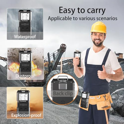 Detector de 4 gases, 4 monitores de gas portátil Detector de gas múltiple H2S, O2, CO y EX Pantalla LCD recargable Monitor H2s, sensor de calidad, medidor de gas de 13.1 ft (negro)