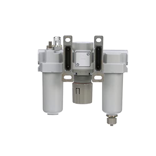 PneumaticPlus SAU300-N03G-MEP Filtro de Aire Comprimido Regulador Lubricador Combo 3/8" NPT - Cuenco de metal, drenaje manual, soporte, calibre