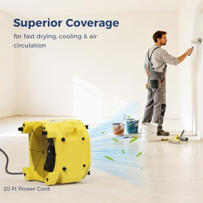 ALORAIR Air Mover - Secador de suelo con ventilador axial de 3000 CFM, secadora de alfombras industrial de alta velocidad, apilable, cadena de margarita, para restauración de daños por agua 	Zeus Extreme