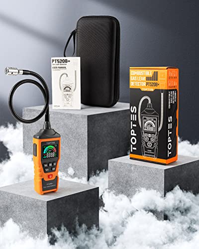TopTes PT520B+ - Detector de fugas de gas recargable con una sonda de 43,5 cm para ubicar fugas de gas para propano, gas natural, metano, GLP en RV o hogar, medición de PPM o %LEL, color naranja