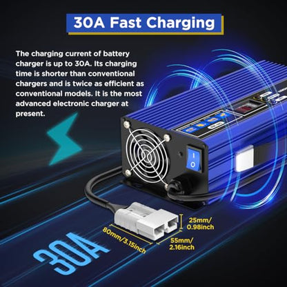 Cargador de batería para carretilla elevadora de 24 V 30 A, cargador de batería inteligente para carrito de golf, cargador eléctrico completamente automático, cargador de palé eléctrico y carretilla