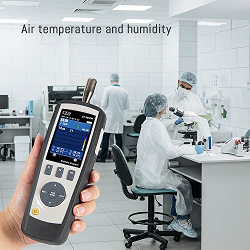CEM Partícula de aire DT-9850M PM2.5/10 (0.3,2.5,10μm) con pantalla LCD a color TFT de 2,8 pulgadas compatible con fotos y cámara, temperatura y humedad, taller y hospital sin polvo, etc