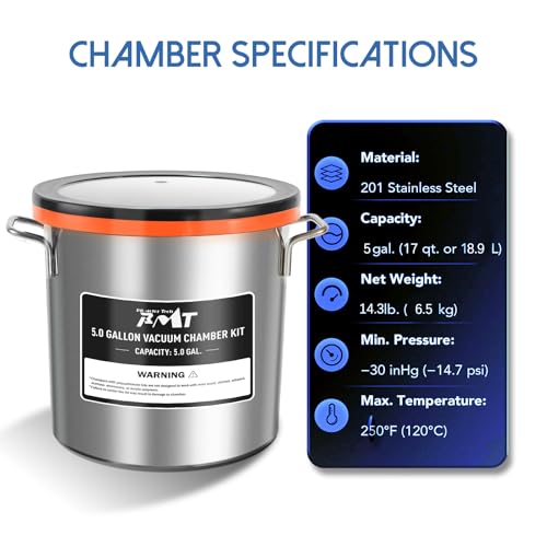 PB Motor Tech - Kit de cámara de vacío de 5 galones con bomba de vacío de 4.5 CFM, cámara de vacío con tapa de vidrio templado y juego de cámara de 38 micrones, sin aceite incluido, perfecto para