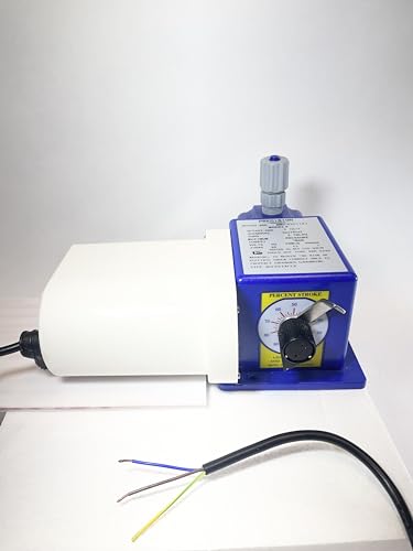 Controles de precisión: bomba de diafragma de flujo químico, 7 GPD máximo, 100 PSI, bomba dosificadora de 115 voltios, conexiones de tubo de succión y descarga de 3/8 pulgadas.