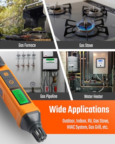 PT205 Detector de fugas de gas con alarma audible y visual, detector de fugas de propano con valor % LEL de metano, butano y gas combustible, para el hogar, RV (incluye batería x 2), naranja