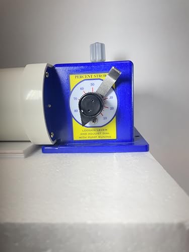 Controles de precisión: bomba de diafragma de flujo químico, 7 GPD máximo, 100 PSI, bomba dosificadora de 115 voltios, conexiones de tubo de succión y descarga de 3/8 pulgadas.