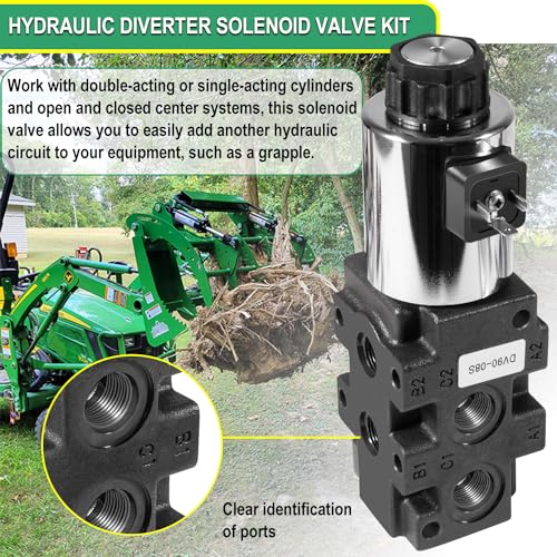 Válvula solenoide de desviador multiplicador hidráulico de 24 GPM, 6 puertos, 3625 PSI máximo, 12 VCC, con interruptor, arnés de extensión, adaptadores de acoplador de ag