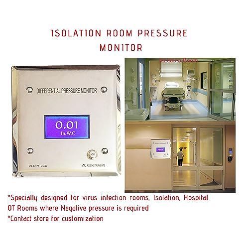 Indicador de presión diferencial para monitor de presión de habitación de hospital (rango: -18 a 0.709 in.WC/-180 a 180 Pascales) | Monitor de presión de salas de aislamiento AI-DP1-LCD