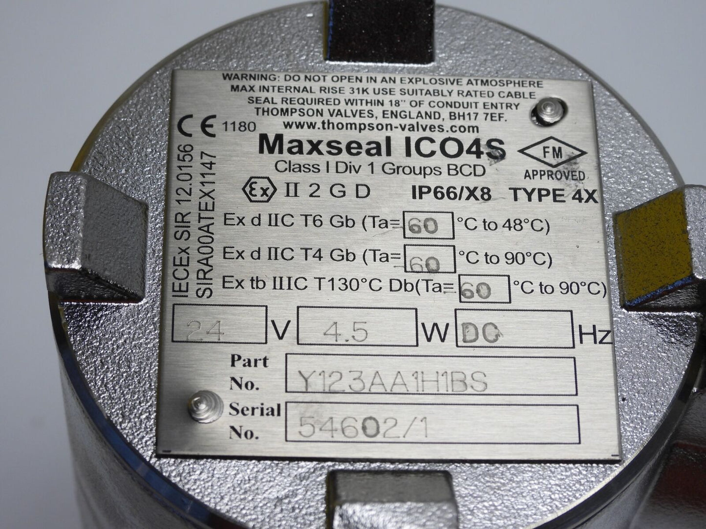 Válvula solenoide IMI Maxseal ICO4S Y123AA1H1BS Válvulas Thompson 0-20 bar DI nominal