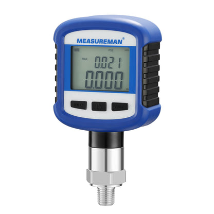 Medidor de presión industrial digital de 0-60 psi, 0.2% FS, NPT de 1/4 pulgadas inferior, caja y conexión de acero inoxidable, alimentado por batería, con Bluetooth y luz LCD