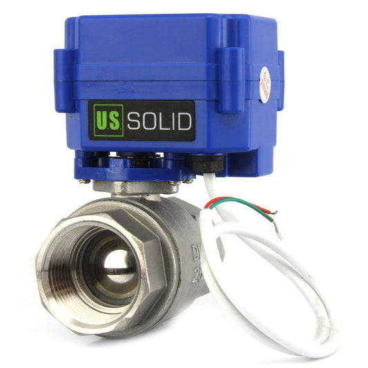 Válvula de bola motorizada, válvula de bola de acero inoxidable de 1 pulgada con puerto completo, 9-24 V CA/CC y configuración de retorno automático de 2 cables, normalmente abierta por EE. UU. Sólido