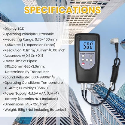 Medidor de espesor ultrasónico Adaptador de datos ultrasónico del medidor de espesor con función de software para PC, equipo de prueba de espesor AMA009S