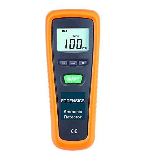 Medidor de amoníaco básico de Forensics | 0-100 ppm con resolución de 1 ppm | Granja, aves de corral, cerdo y ganado | Agarre de goma suave al tacto | Pantalla grande y retroiluminación | Modo: