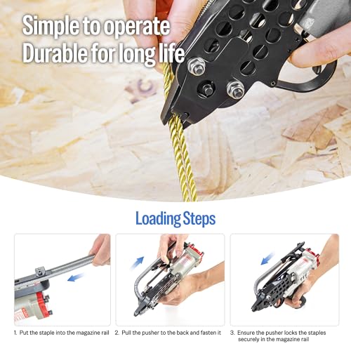 meite SC760S-I2 Pistola neumática de anillo de cerdo con 1000 anillos de cerdo de 16GA, alicates de anillo de cerdo corona de calibre 16 de 1/2 pulgada, cierre de 0.102-0.142 in, alicates ligeros Air