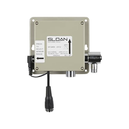 Sloan SF-2400 - llave sin contacto activado por sensor, grado comercial con accesorios de montaje, adaptador de enchufe de 0.5 GPM para fuente de alimentación montado en cubierta, cuerpo medio, acabado chapado en cromo pulido, 3362130