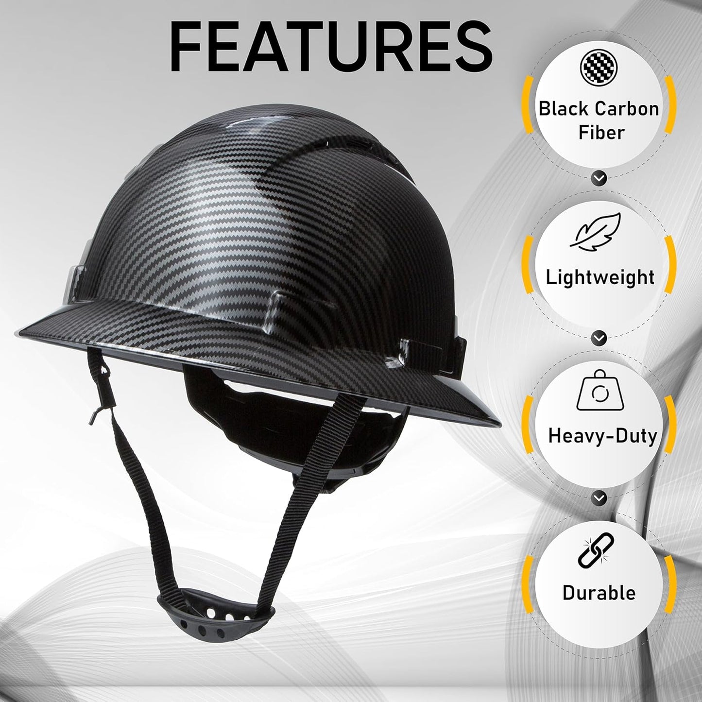 Casco de seguridad OSHA para la construcción, sistema de trinquete de 6 puntos, cumple con la norma ANSI Z89.1 de equipos de protección personal, diseño de fibra de carbono - Negro grafito mate
