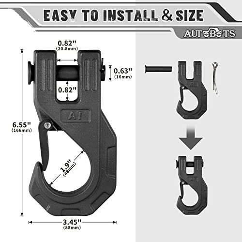 AUTOBOTS Gancho de cabrestante de 3/8 pulgadas, resistente, máximo 20 toneladas (45,000 libras), gancho de cabrestante ATV de acero forjado con pestillo de seguridad, gancho deslizante para