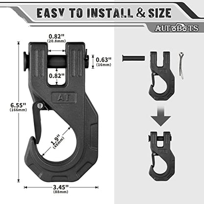 AUTOBOTS Gancho de cabrestante de 3/8 pulgadas, resistente, máximo 20 toneladas (45,000 libras), gancho de cabrestante ATV de acero forjado con pestillo de seguridad, gancho deslizante para