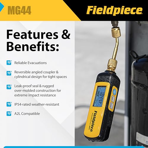 Fieldpiece - Medidor de vacío inalámbrico HVACR - MG44 - Evacuaciones rápidas y precisas y lecturas de vacío - Herramienta HVAC de largo alcance compatible con Job Link