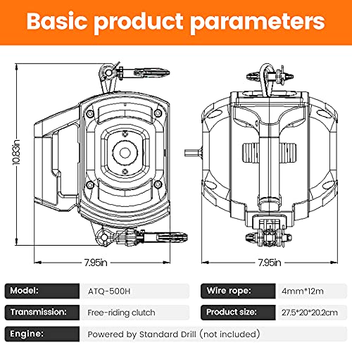 Anbull - Torno de taladro portátil de 750 libras de capacidad con alambre de acero de 40 pies para elevación y arrastre