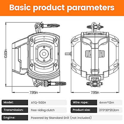 Anbull - Torno de taladro portátil de 750 libras de capacidad con alambre de acero de 40 pies para elevación y arrastre