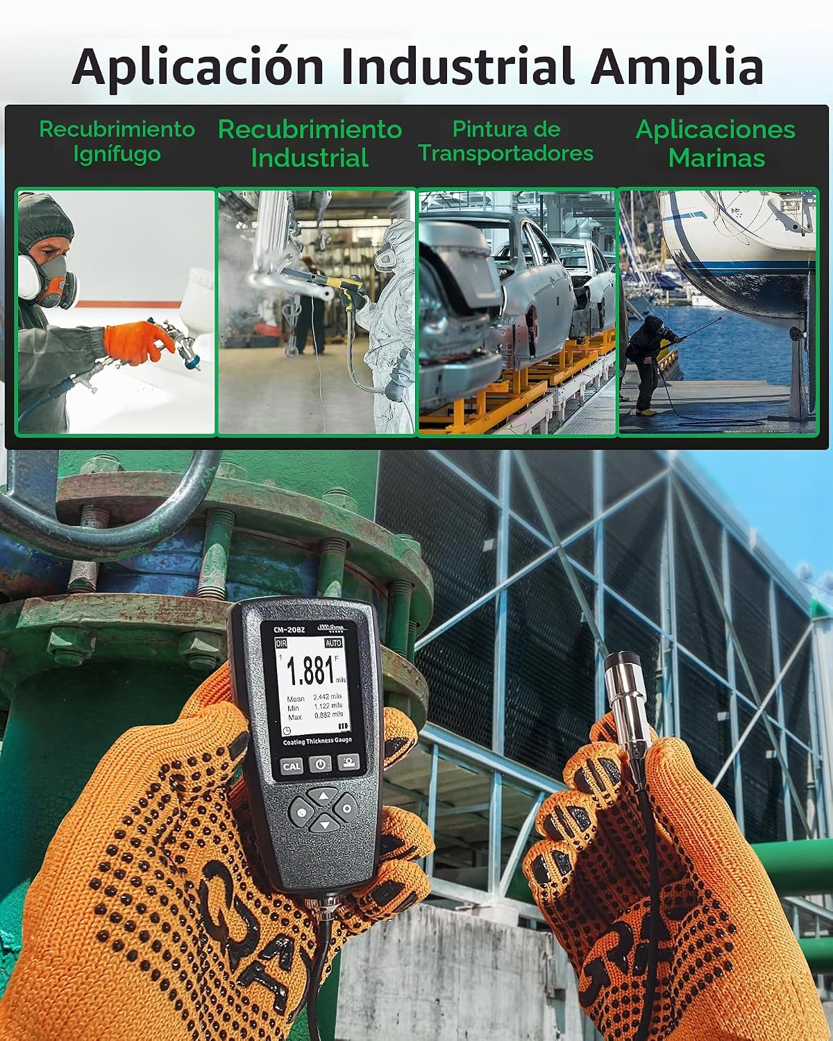 Medidor industrial profesional de la pintura del indicador CM-208Z del grueso de la capa con la sonda externa