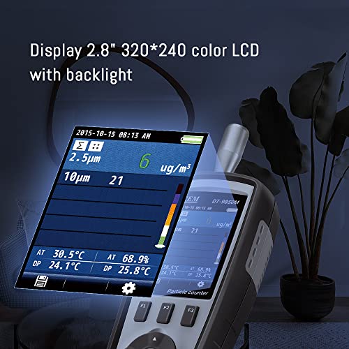 CEM Partícula de aire DT-9850M PM2.5/10 (0.3,2.5,10μm) con pantalla LCD a color TFT de 2,8 pulgadas compatible con fotos y cámara, temperatura y humedad, taller y hospital sin polvo, etc
