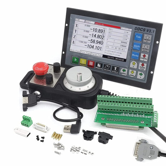 CNCTOPBAOS Sistema Controlador de Movimiento CNC Independiente Fuera de Línea de 4 Ejes DDCSV3.1, Control de Motor Servo/Paso a Paso Reemplaza Mach3 PLC+100PPR Volante Manual MPG con Parada de