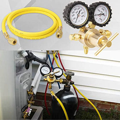 Regulador de nitrógeno HVAC con manguera de 60 pulgadas, regulador de nitrógeno 0-800 PSI de presión de salida, presión de entrada de 0-4000 PSI, conexión de entrada CGA580, conexión de salida macho
