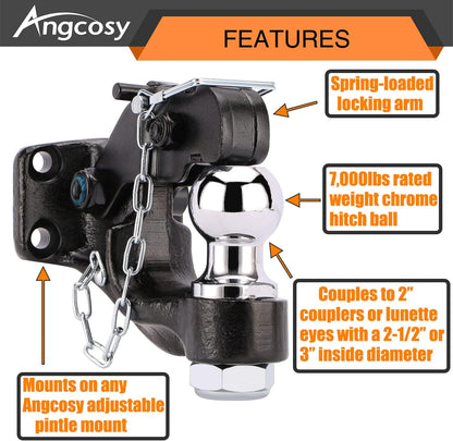 Gancho de perno de 10 toneladas para enganches de remolque, gancho receptor, bola de enganche de 2 pulgadas con kit de montaje, 7000 libras