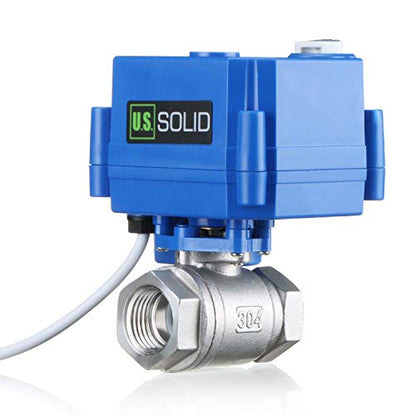 U.S. Solid válvula de bola motorizada, válvula de bola de acero inoxidable de 1/2 pulgadas con función manual, puerto completo, 9-24 V CA/CC y configuración de retorno automático de 2 cables JFMSV00038