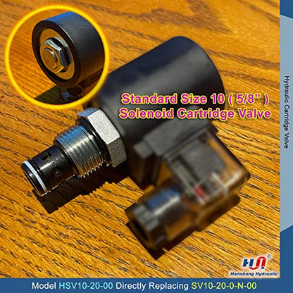 Válvula de cartucho de solenoide, válvula electromagnética hidráulica de dos posiciones normalmente cerrada Reemplazo comparable a Hydraforce SV10-20-0-N-00 (HSV10-20-00)