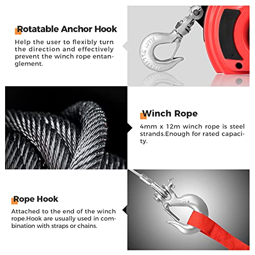 Anbull - Torno de taladro portátil de 750 libras de capacidad con alambre de acero de 40 pies para elevación y arrastre