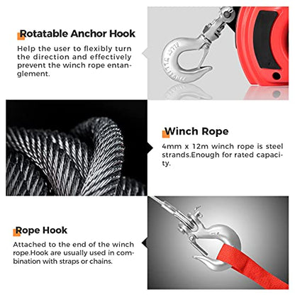 Anbull - Torno de taladro portátil de 750 libras de capacidad con alambre de acero de 40 pies para elevación y arrastre