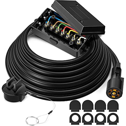 MICTUNING Cable de remolque en línea de 7 vías resistente con caja de conexiones de 7 bandas, 16 pies, resistente a la intemperie