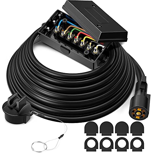 MICTUNING Cable de remolque en línea de 7 vías resistente con caja de conexiones de 7 bandas, 16 pies, resistente a la intemperie